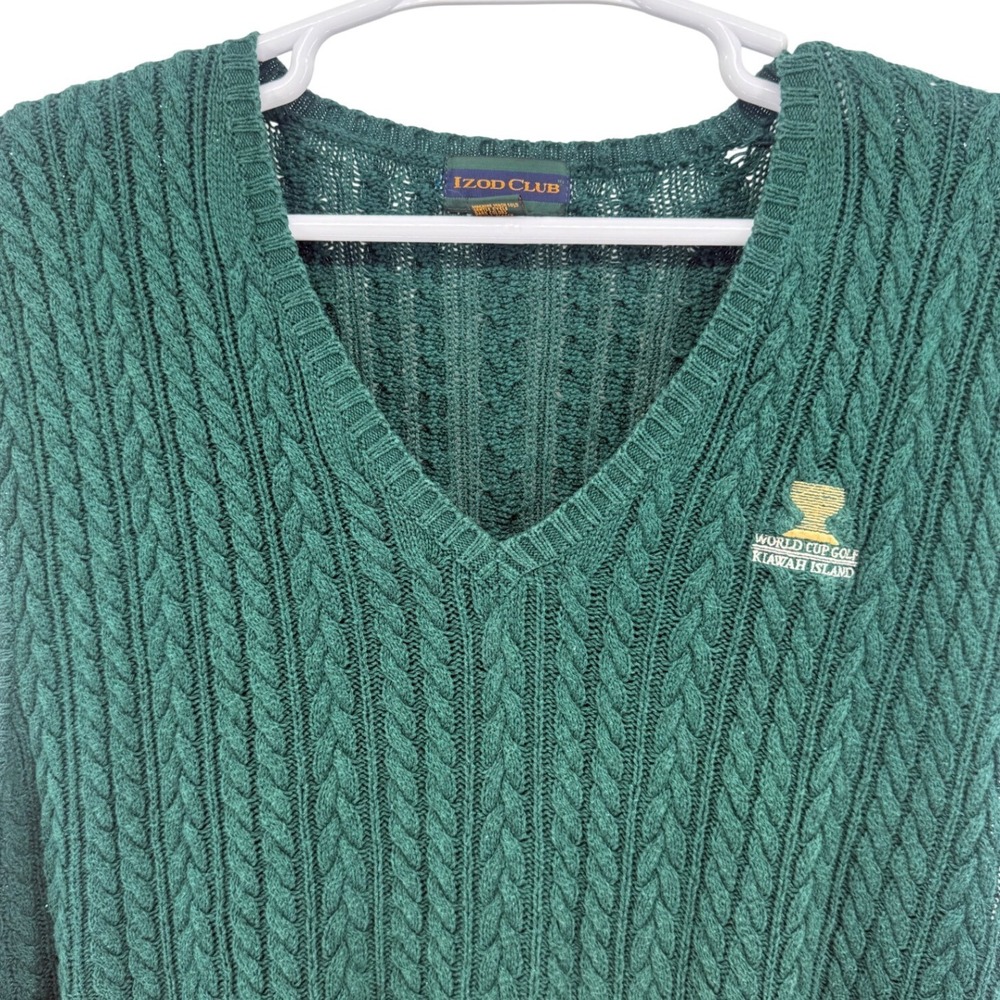 IZOD CLUB Green Cable Knit V Neck Golf Vest XXL World Cup‎ Golf Kiawah Island